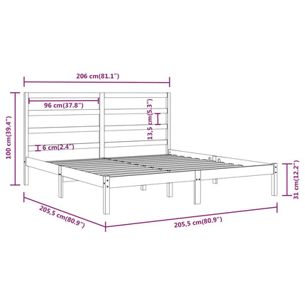 sengeramme 200x200 cm massivt fyrretræ sort