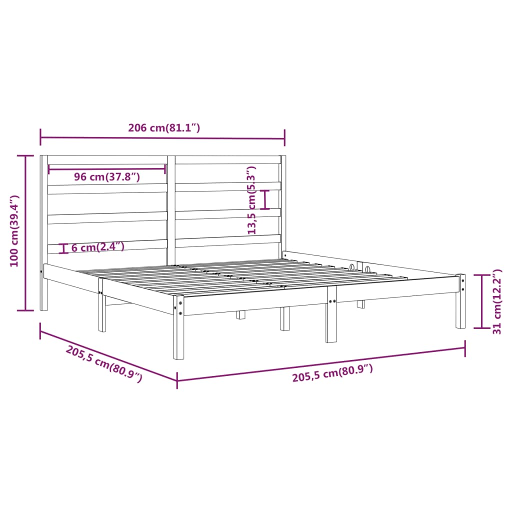 sengeramme 200x200 cm massivt fyrretræ sort