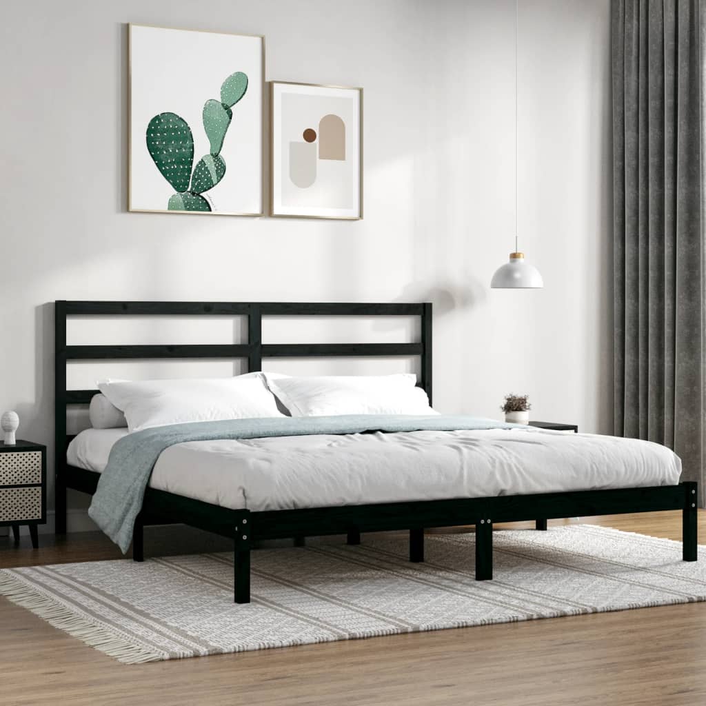 sengeramme 200x200 cm massivt fyrretræ sort