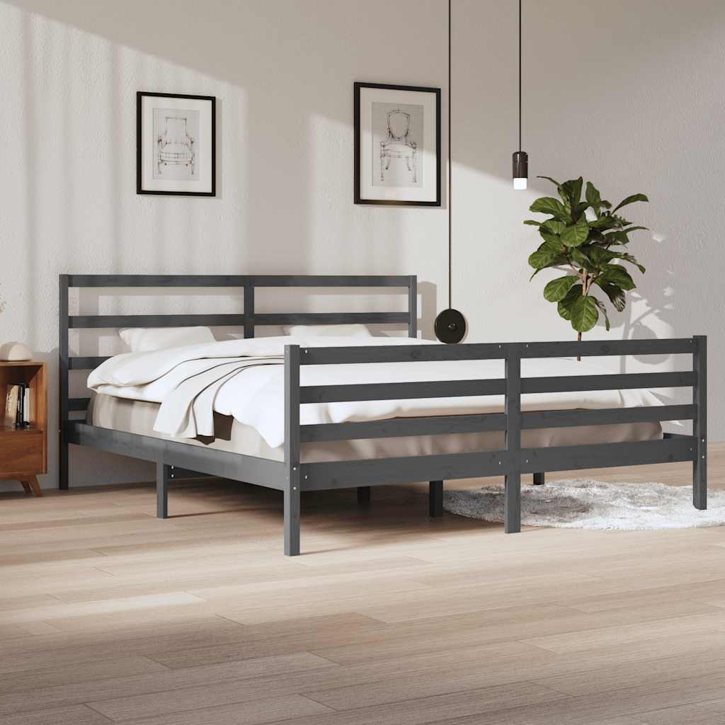 sengeramme 200x200 cm massivt fyrretræ grå
