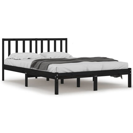 sengeramme 140x190 cm massivt fyrretræ sort