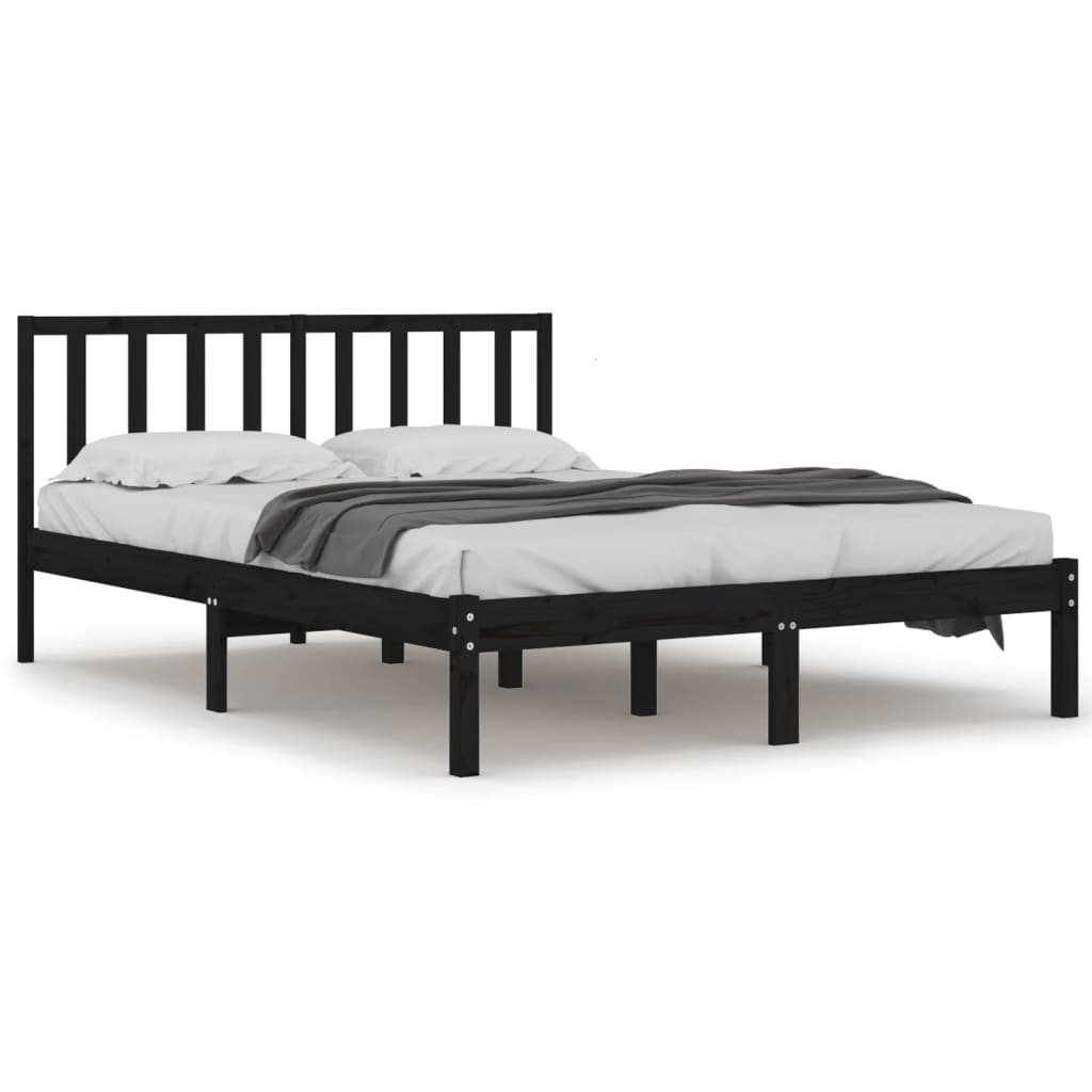 sengeramme 140x190 cm massivt fyrretræ sort