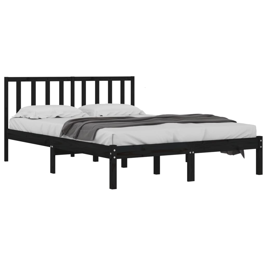 sengeramme 140x190 cm massivt fyrretræ sort