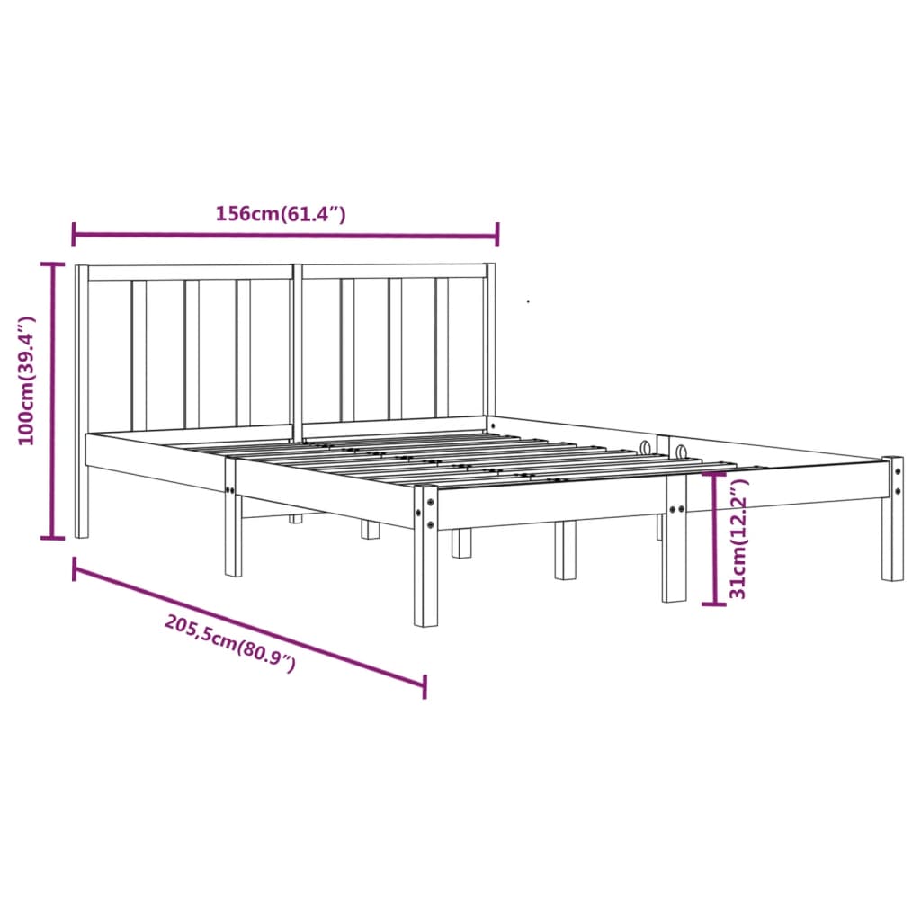 sengeramme 150x200 cm King Size massivt fyrretræ sort