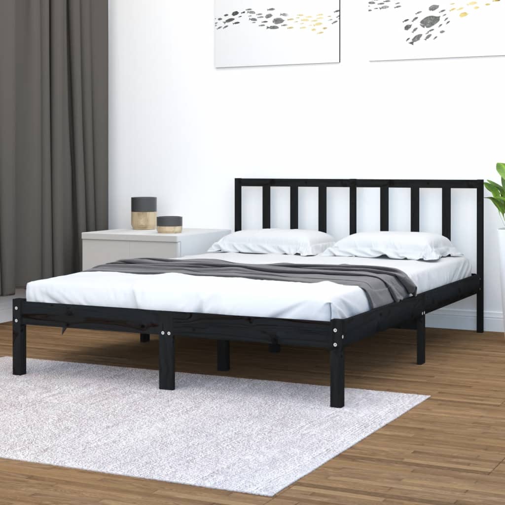 sengeramme 150x200 cm King Size massivt fyrretræ sort