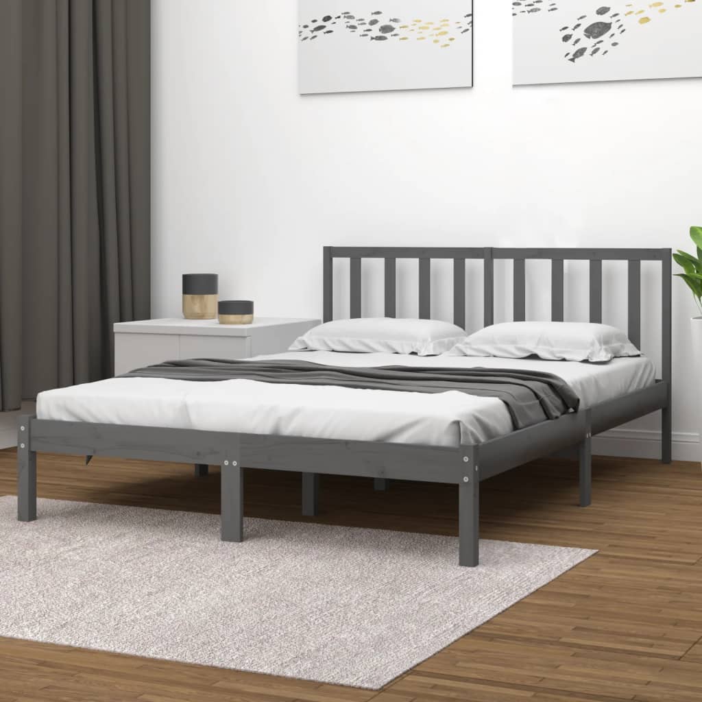 sengeramme 200x200 cm massivt fyrretræ grå