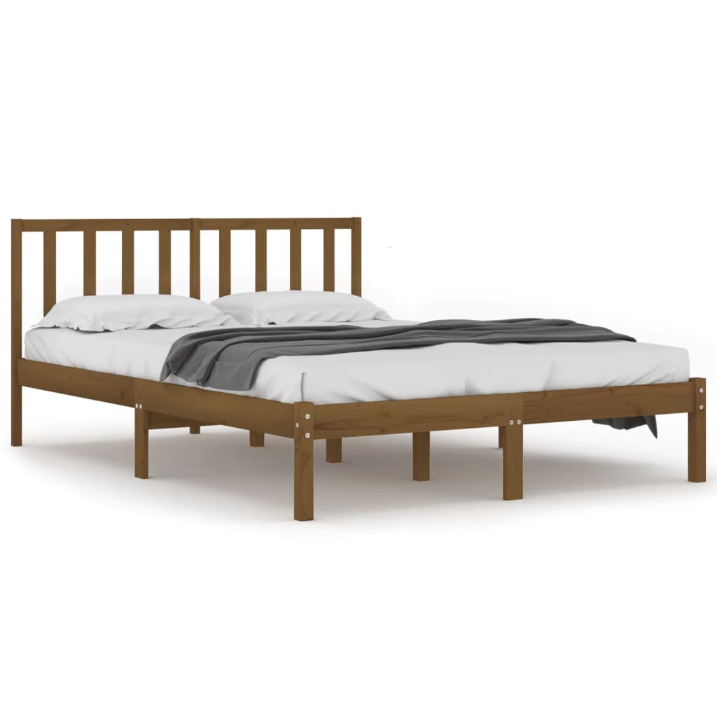 sengeramme 200x200 cm massivt fyrretræ gyldenbrun