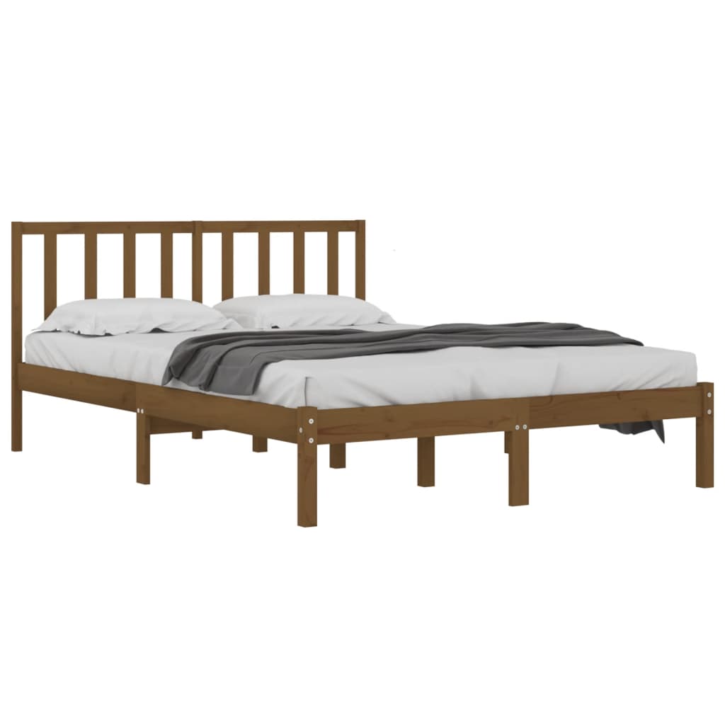 sengeramme 200x200 cm massivt fyrretræ gyldenbrun