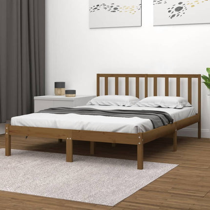 sengeramme 200x200 cm massivt fyrretræ gyldenbrun