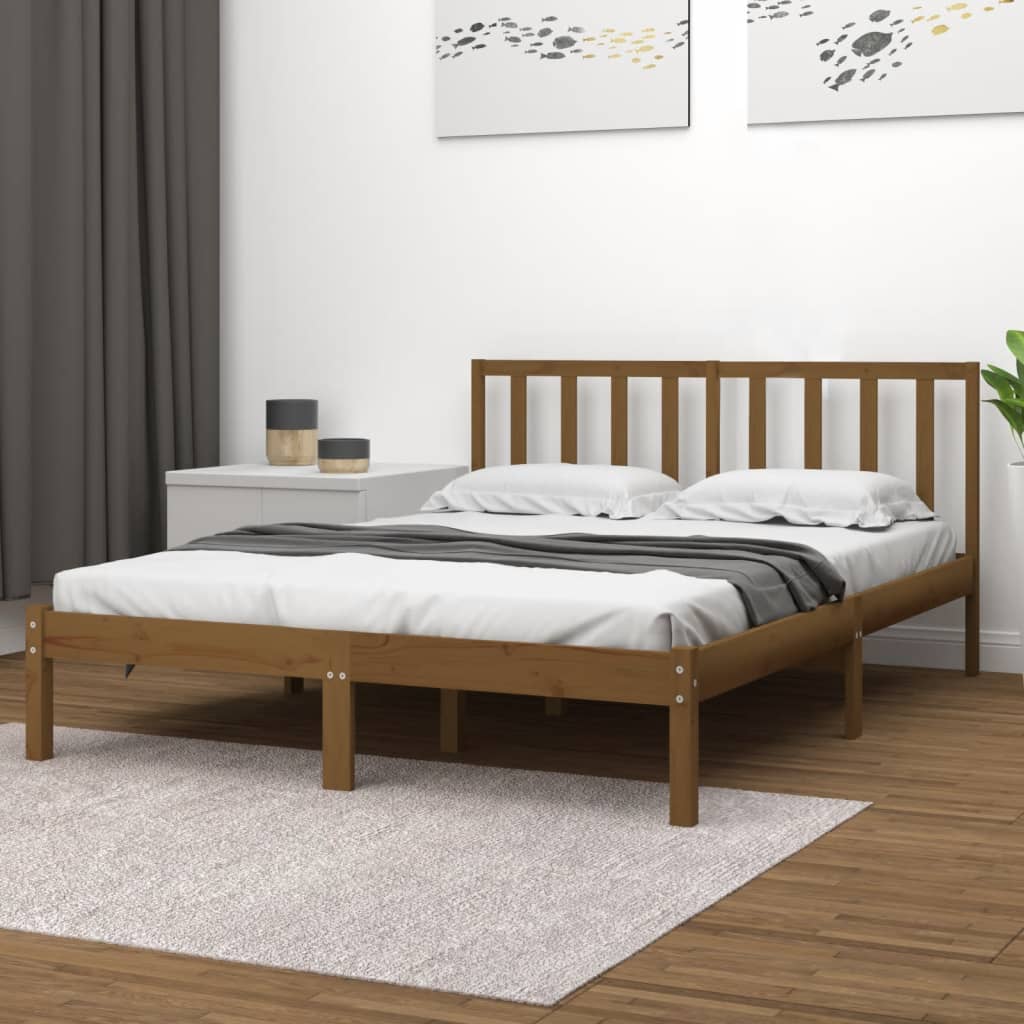 sengeramme 200x200 cm massivt fyrretræ gyldenbrun