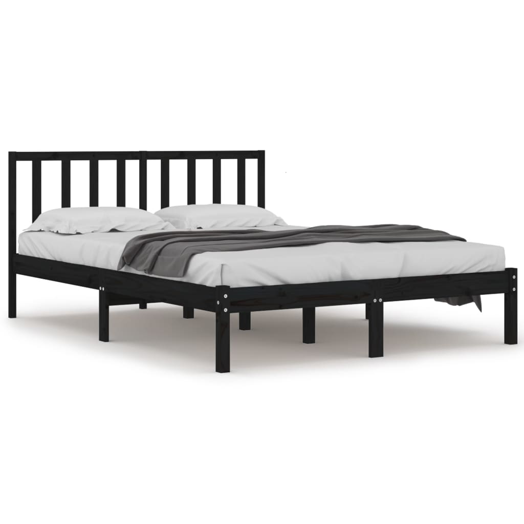 sengeramme 200x200 cm massivt fyrretræ sort