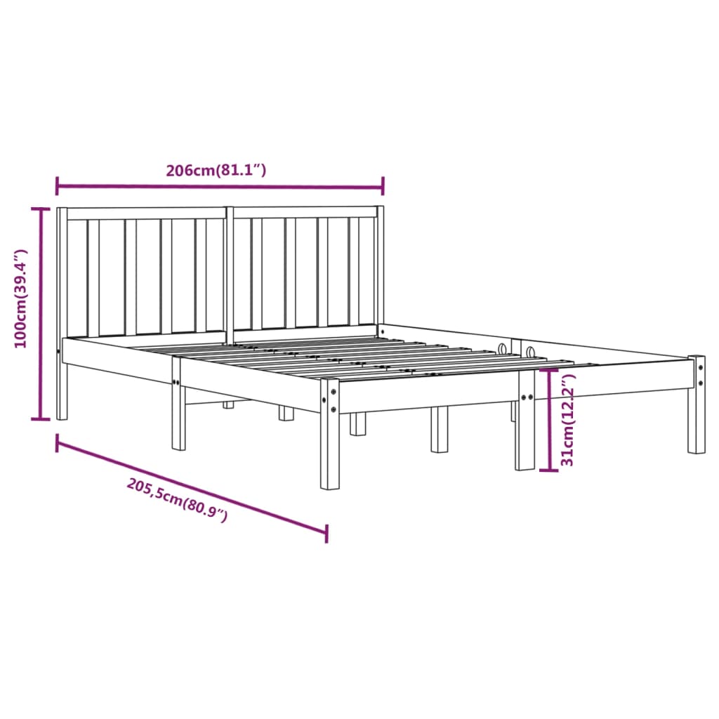 sengeramme 200x200 cm massivt fyrretræ sort