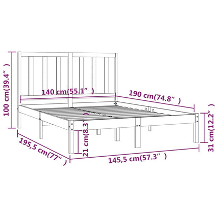 sengeramme 140x190 cm massivt fyrretræ sort