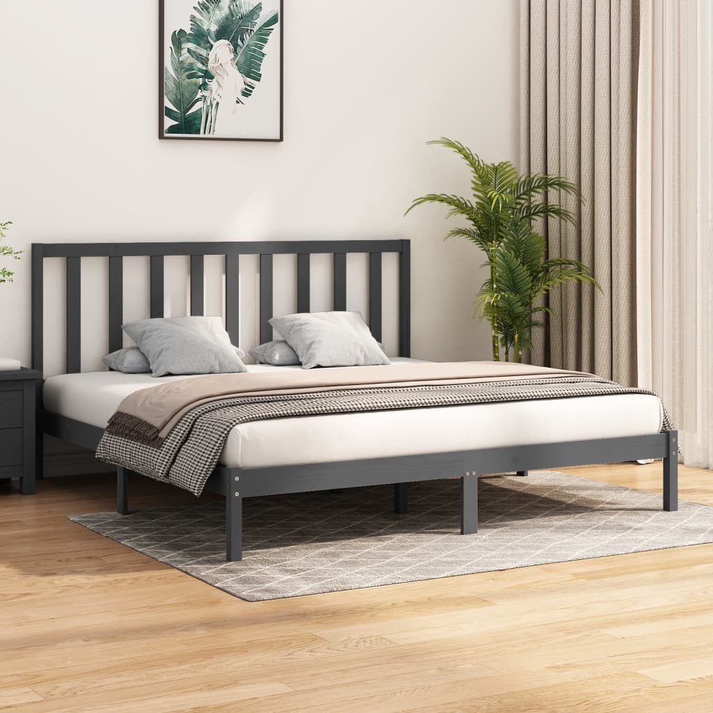 sengeramme 200x200 cm massivt fyrretræ grå