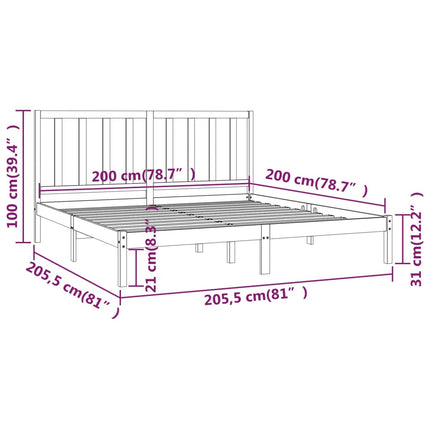 sengeramme 200x200 cm massivt fyrretræ gyldenbrun