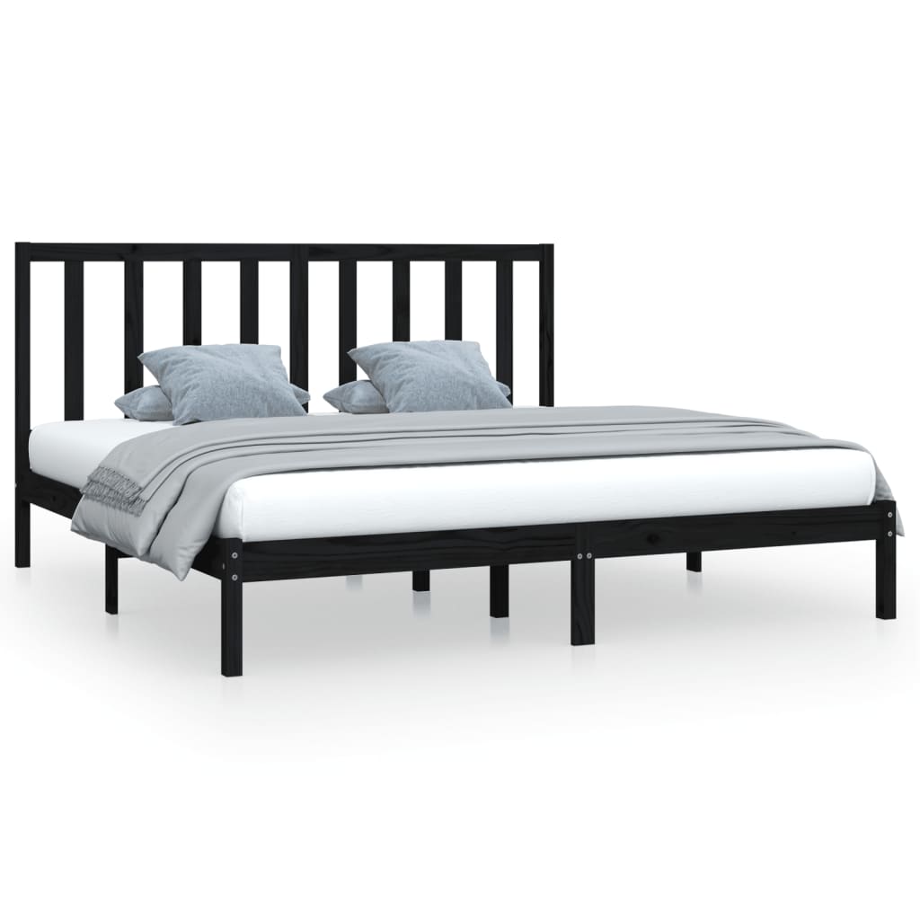 sengeramme 200x200 cm massivt fyrretræ sort