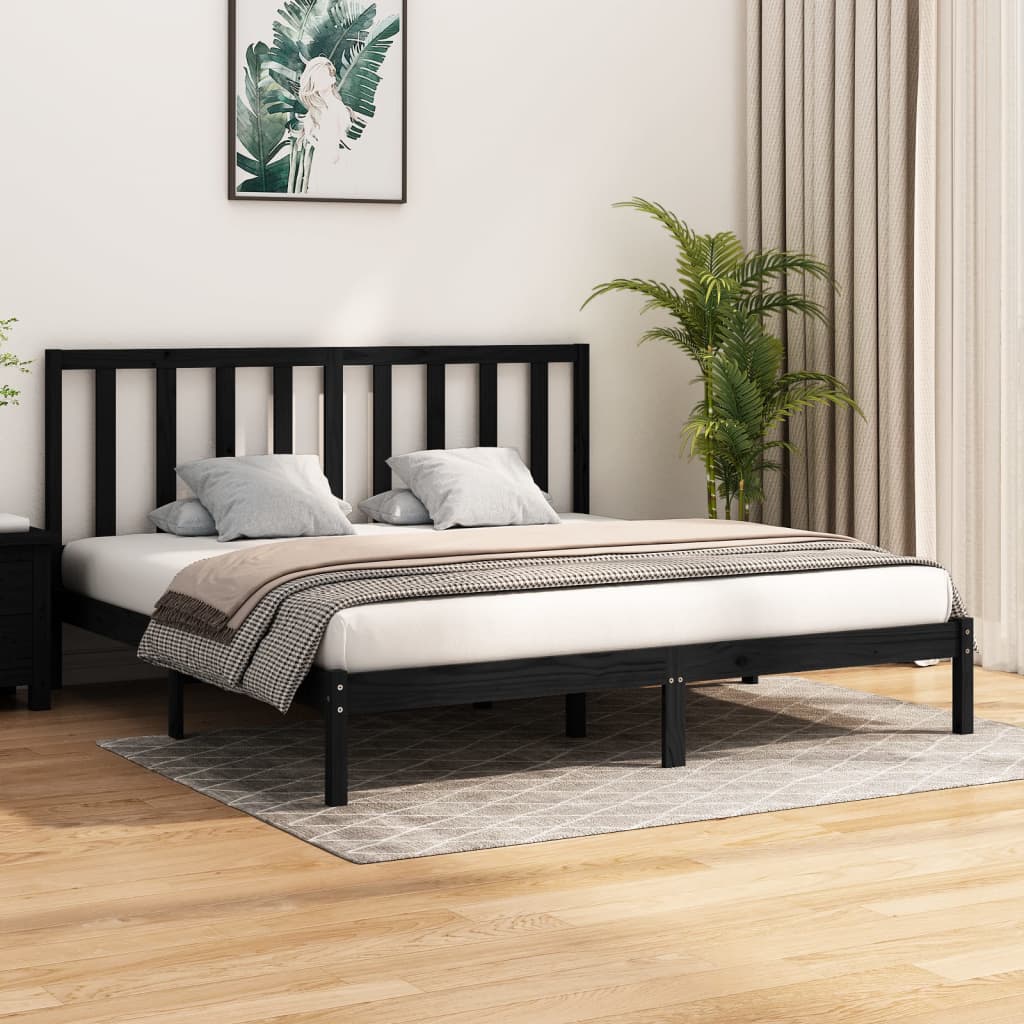 sengeramme 200x200 cm massivt fyrretræ sort