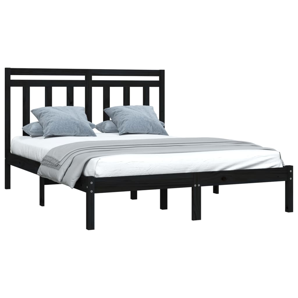 sengeramme 140x190 cm massivt træ sort