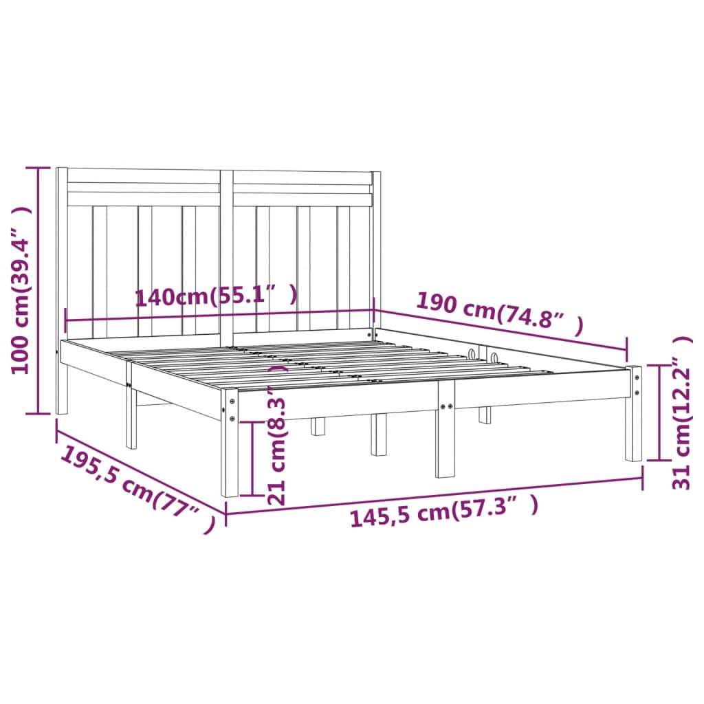sengeramme 140x190 cm massivt træ sort