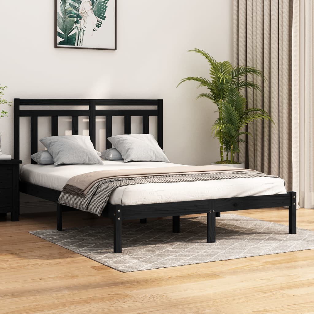 sengeramme 140x190 cm massivt træ sort