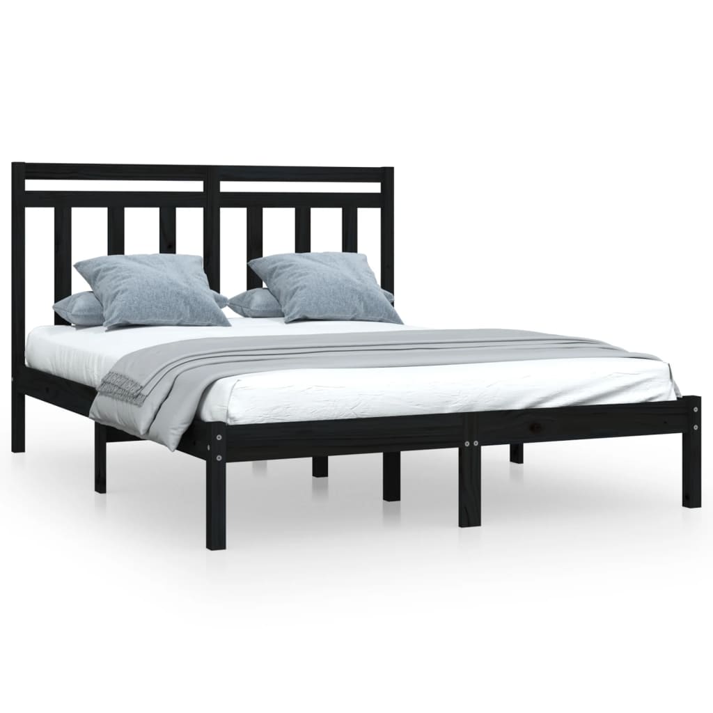 sengeramme 150x200 cm King Size massivt træ sort