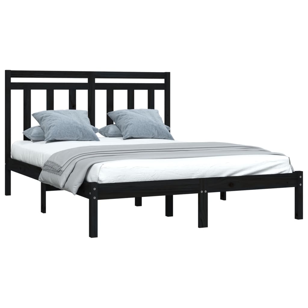 sengeramme 150x200 cm King Size massivt træ sort
