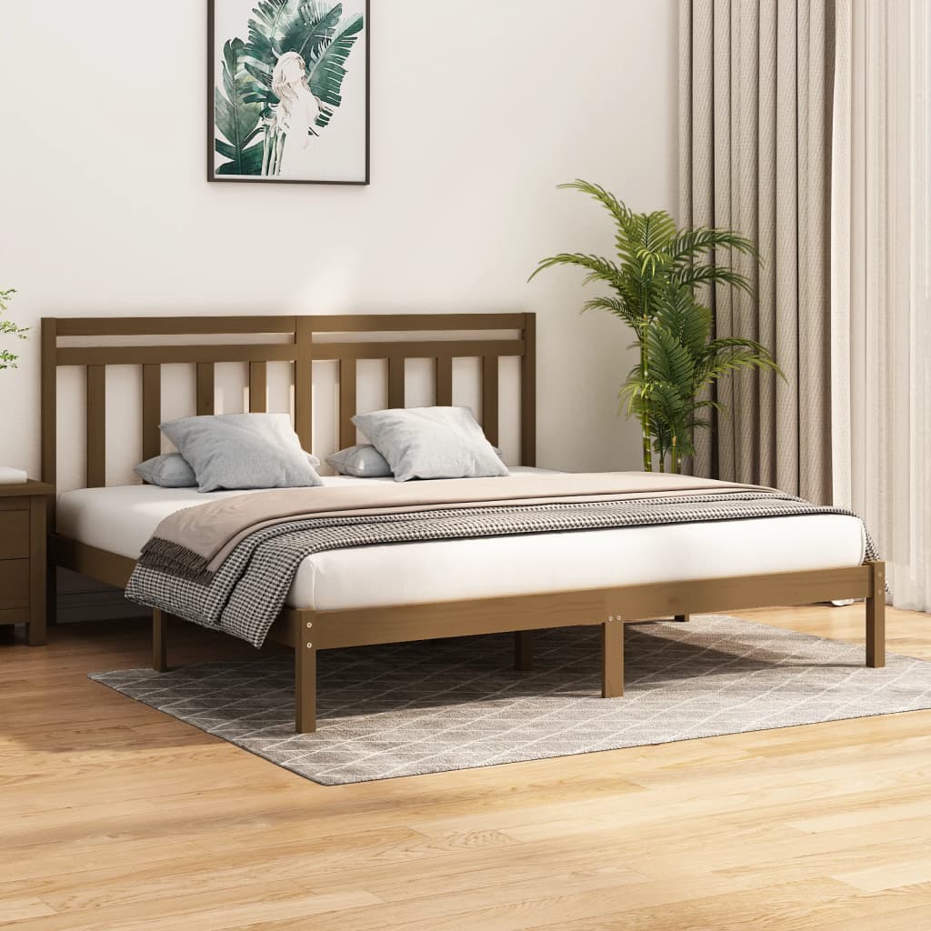 sengeramme 200x200 cm massivt træ gyldenbrun