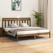 sengeramme 200x200 cm massivt træ gyldenbrun