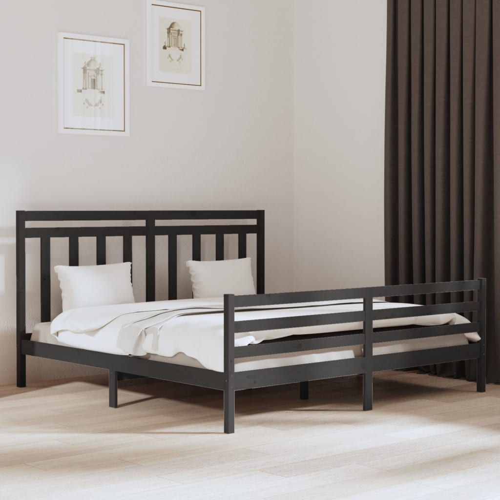 sengeramme 200x200 cm massivt træ grå
