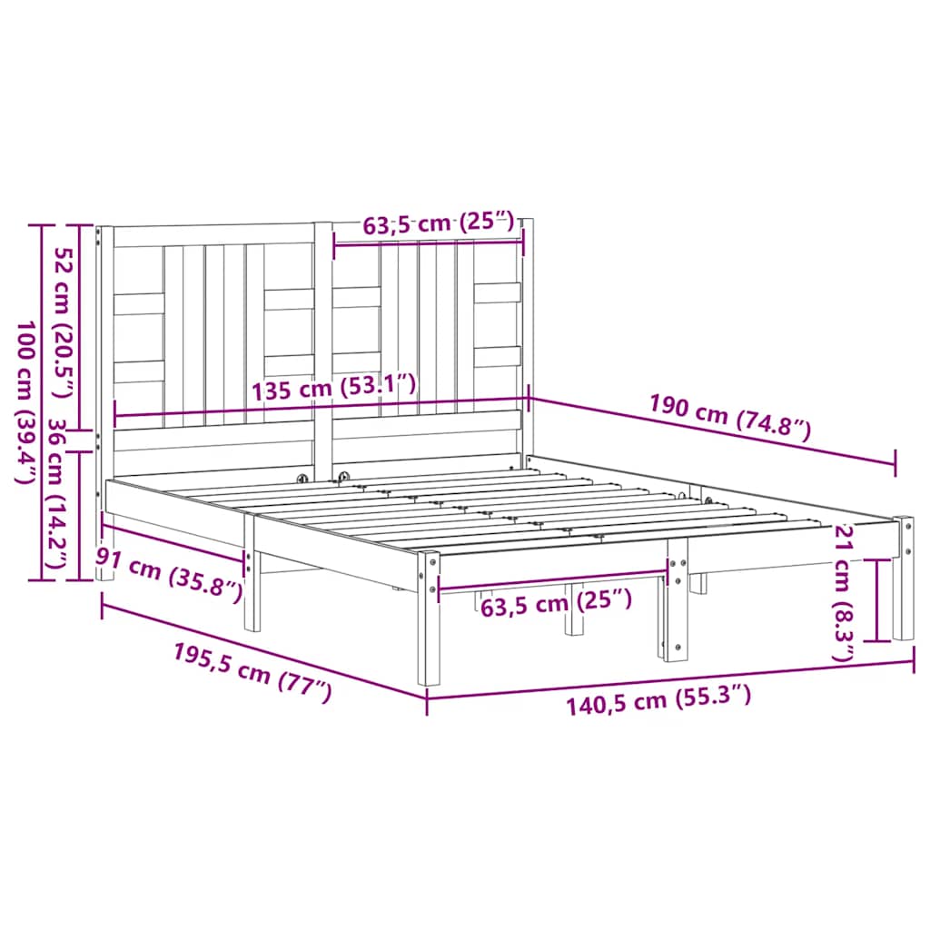 sengeramme 135x190 cm massivt træ