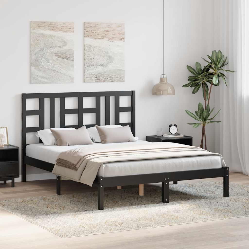 sengeramme 140x190 cm massivt træ sort
