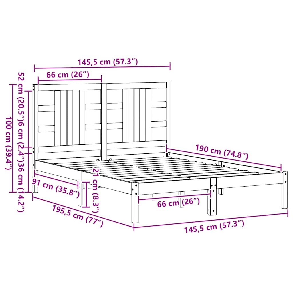 sengeramme 140x190 cm massivt træ sort