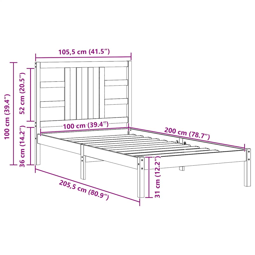 sengeramme 100x200 cm massivt træ hvid