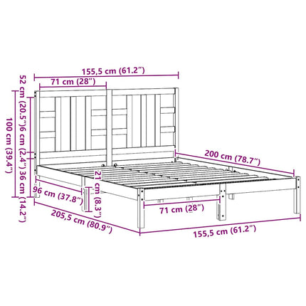 sengeramme 150x200 cm King Size massivt fyrretræ hvid