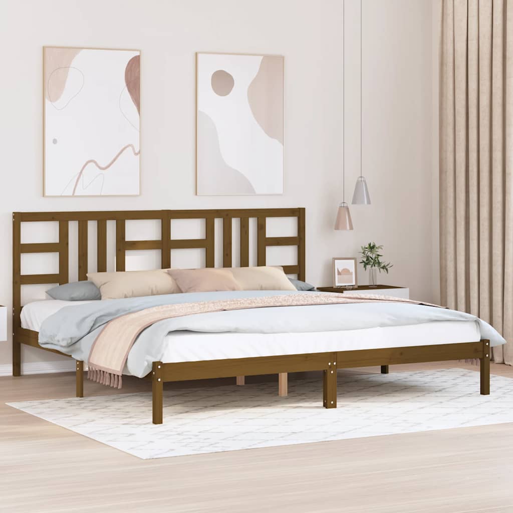sengeramme 200x200 cm massivt træ gyldenbrun