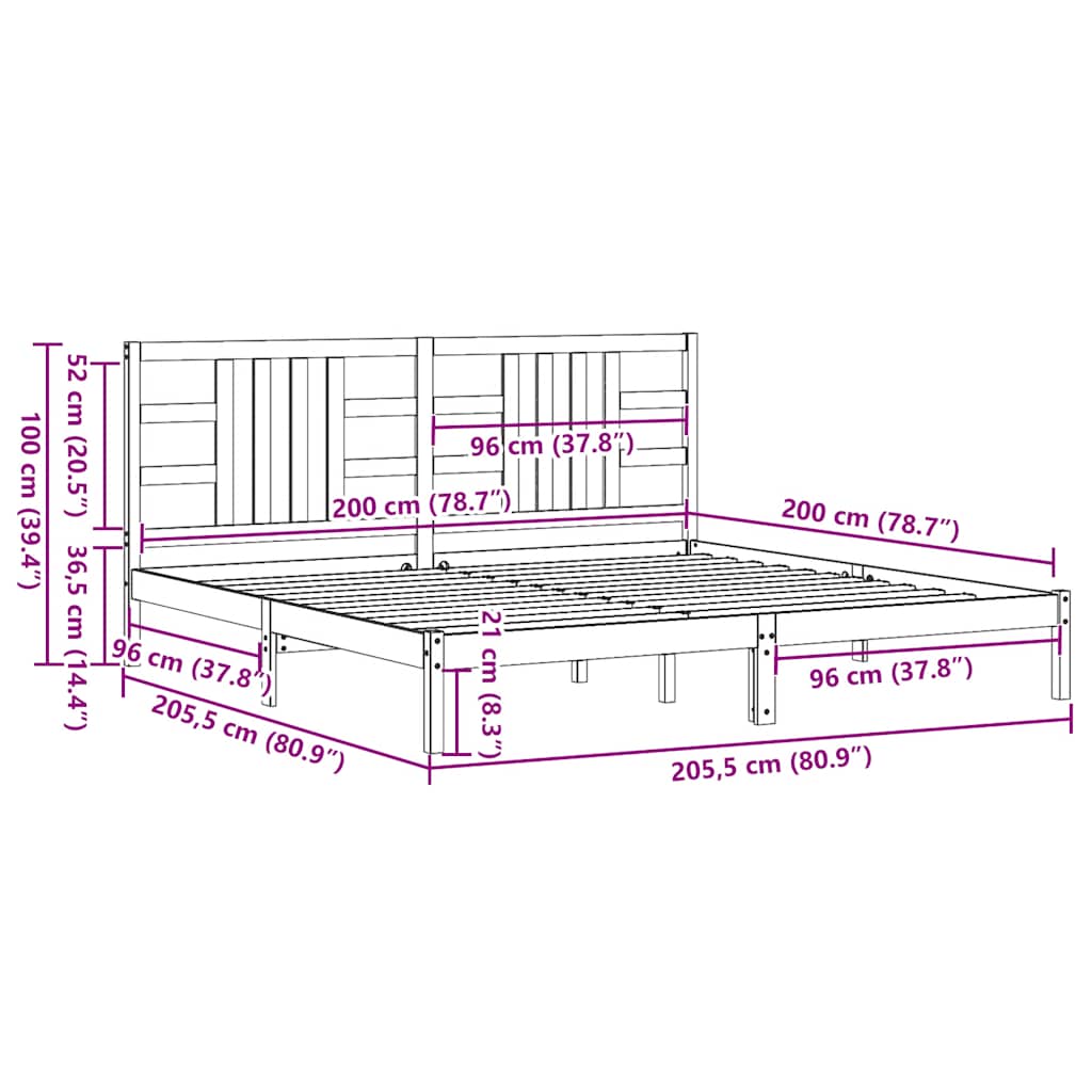sengeramme 200x200 cm massivt træ sort