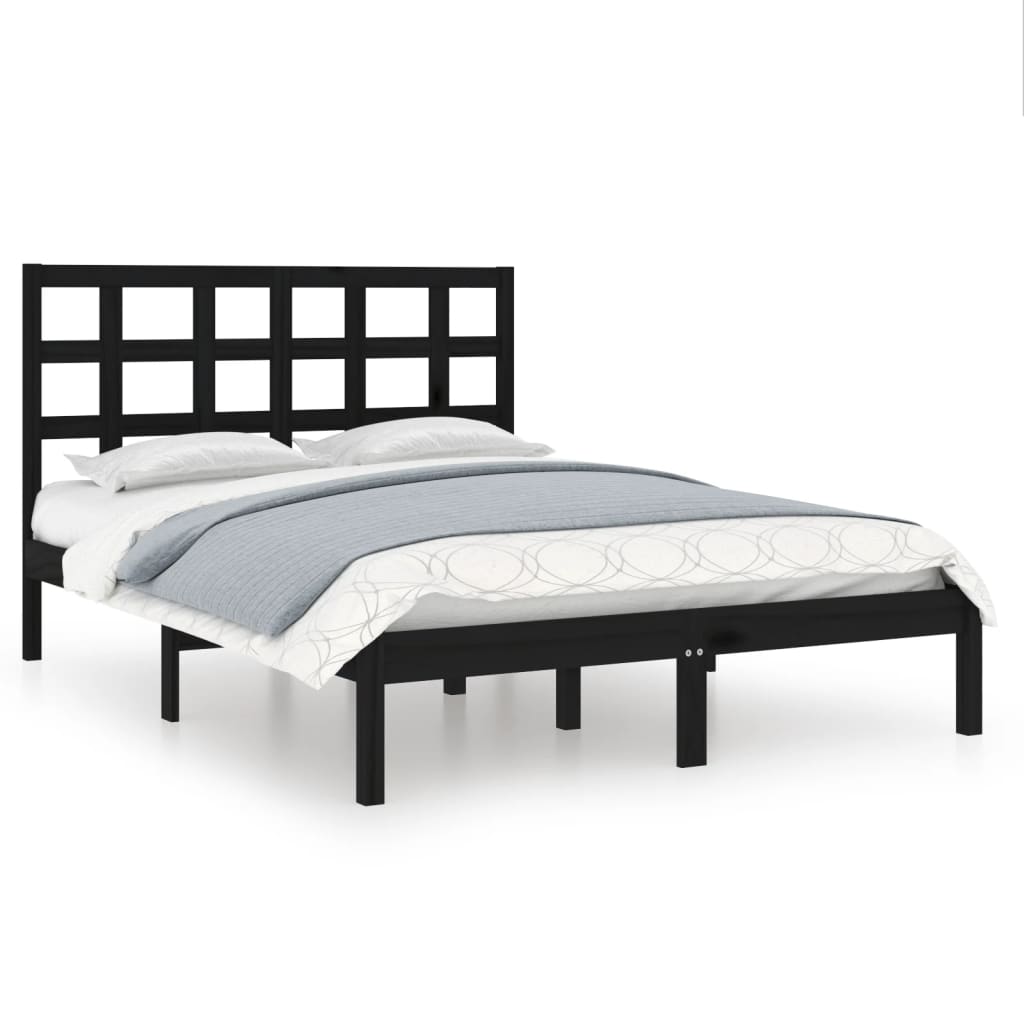 sengeramme 140x190 cm massivt træ sort