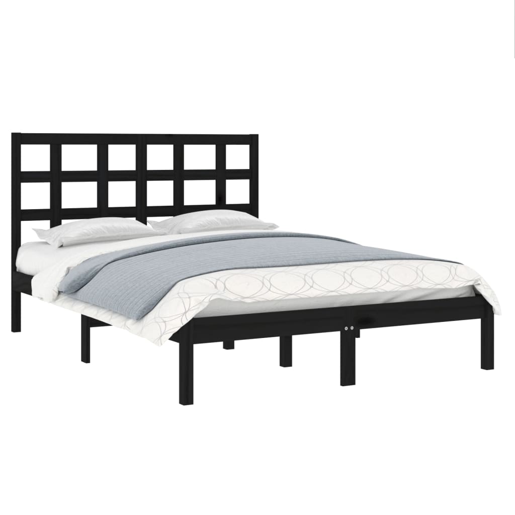 sengeramme 140x190 cm massivt træ sort