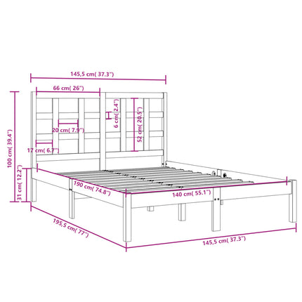 sengeramme 140x190 cm massivt træ sort