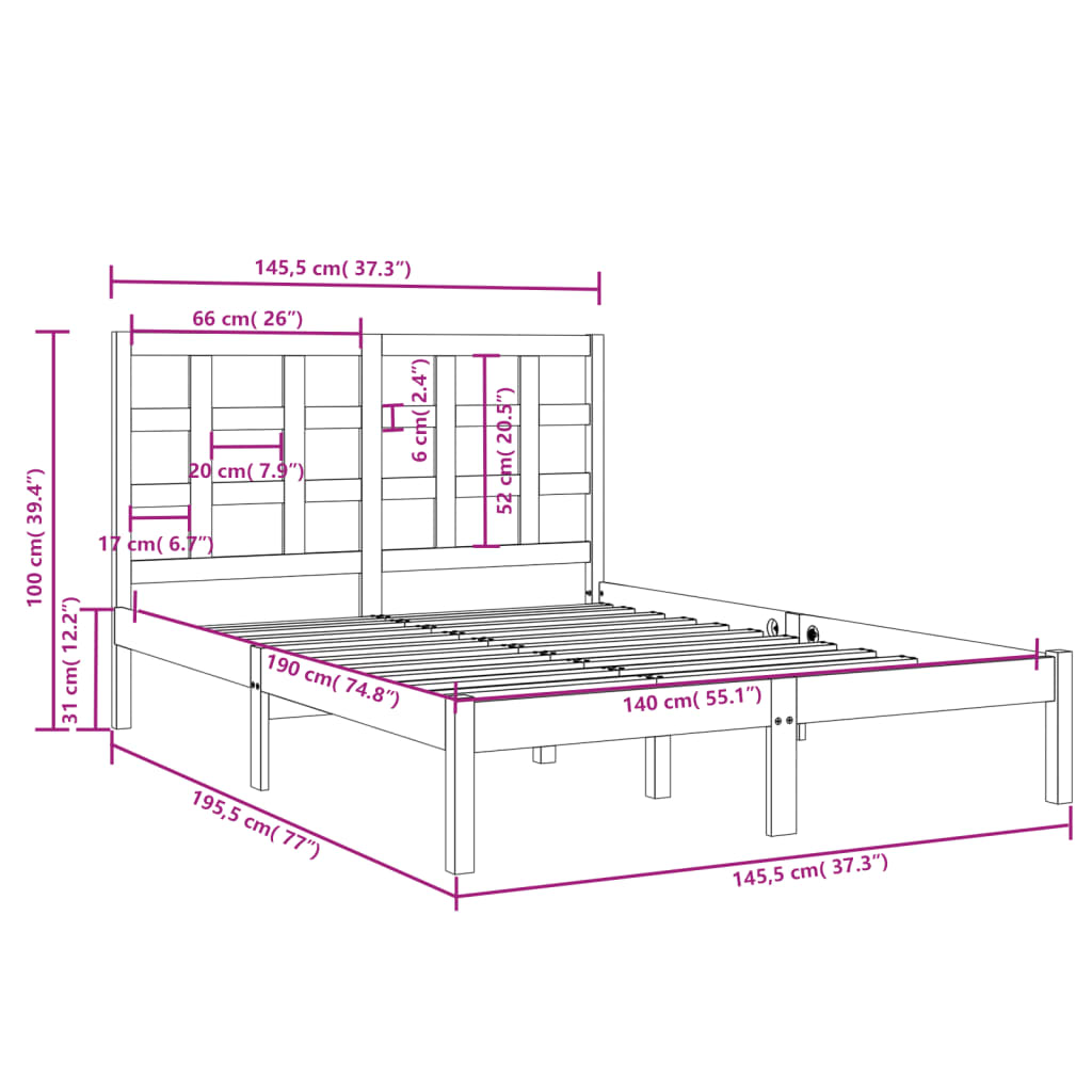 sengeramme 140x190 cm massivt træ sort