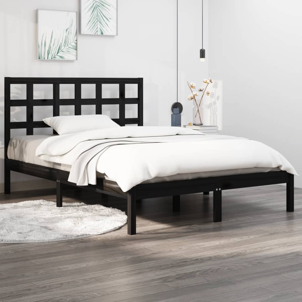 sengeramme 140x190 cm massivt træ sort