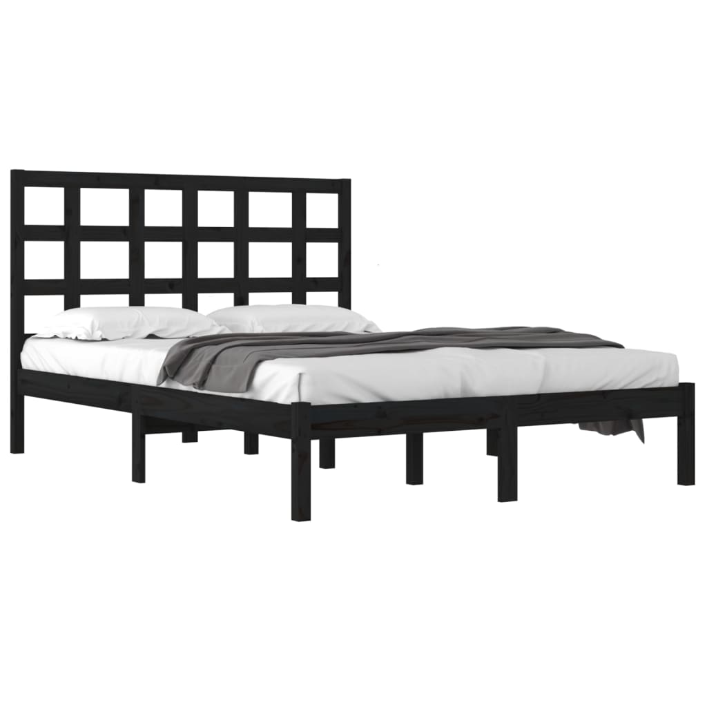 sengeramme 200x200 cm massivt træ sort