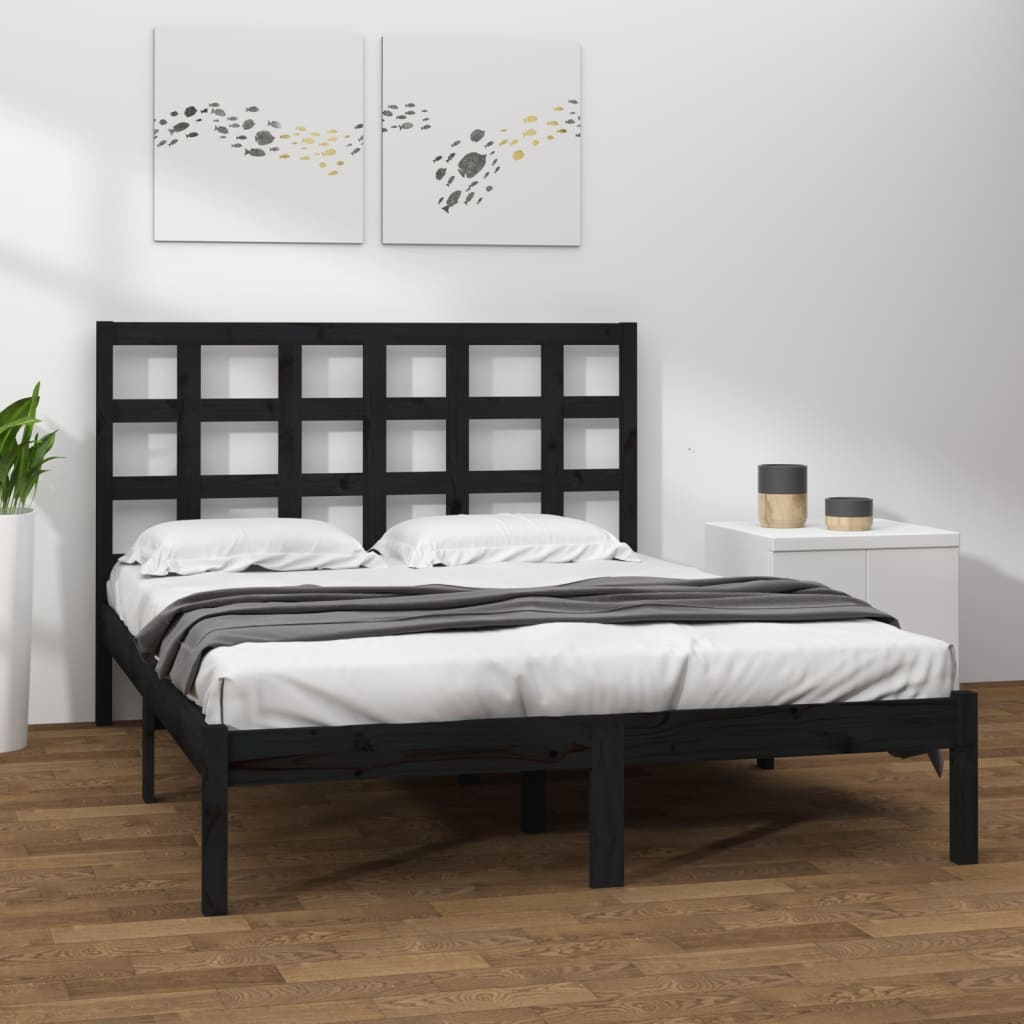 sengeramme 200x200 cm massivt træ sort