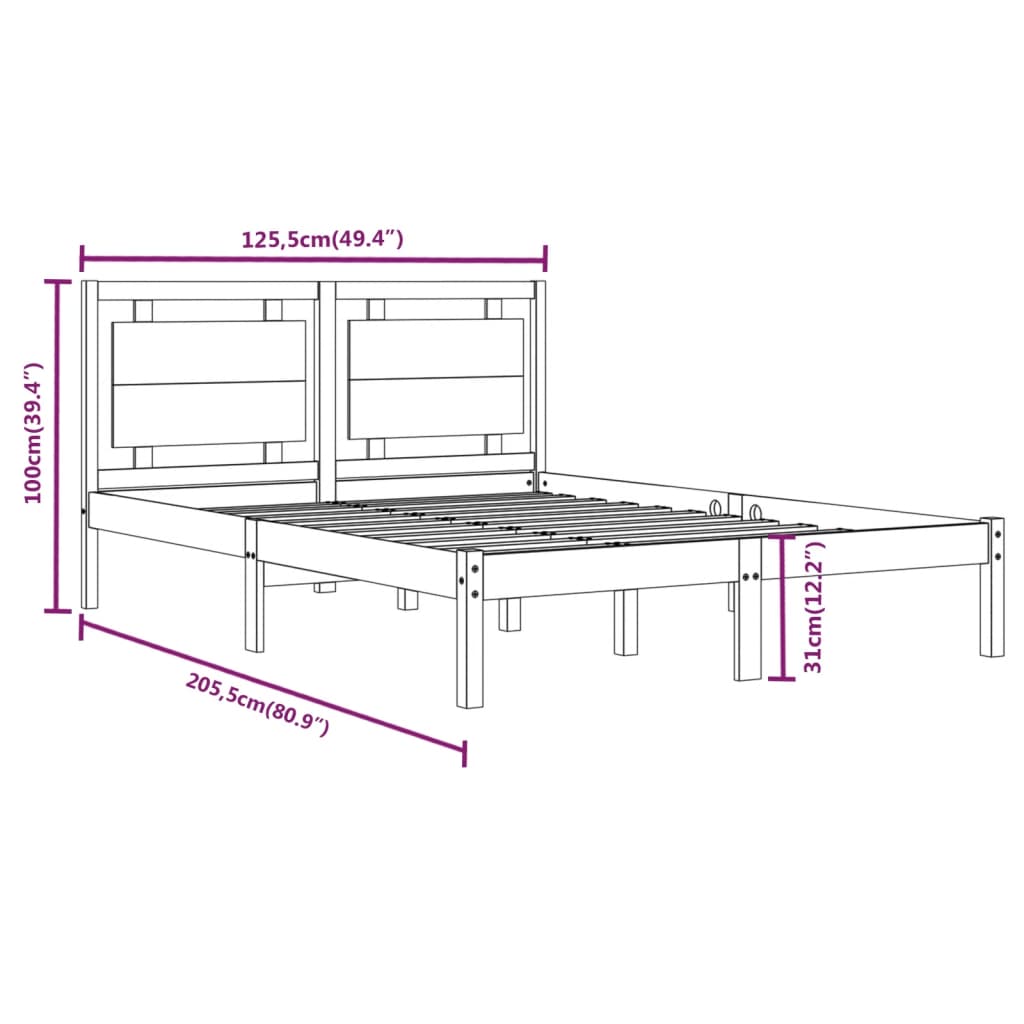 sengeramme 120x200 cm massivt træ hvid