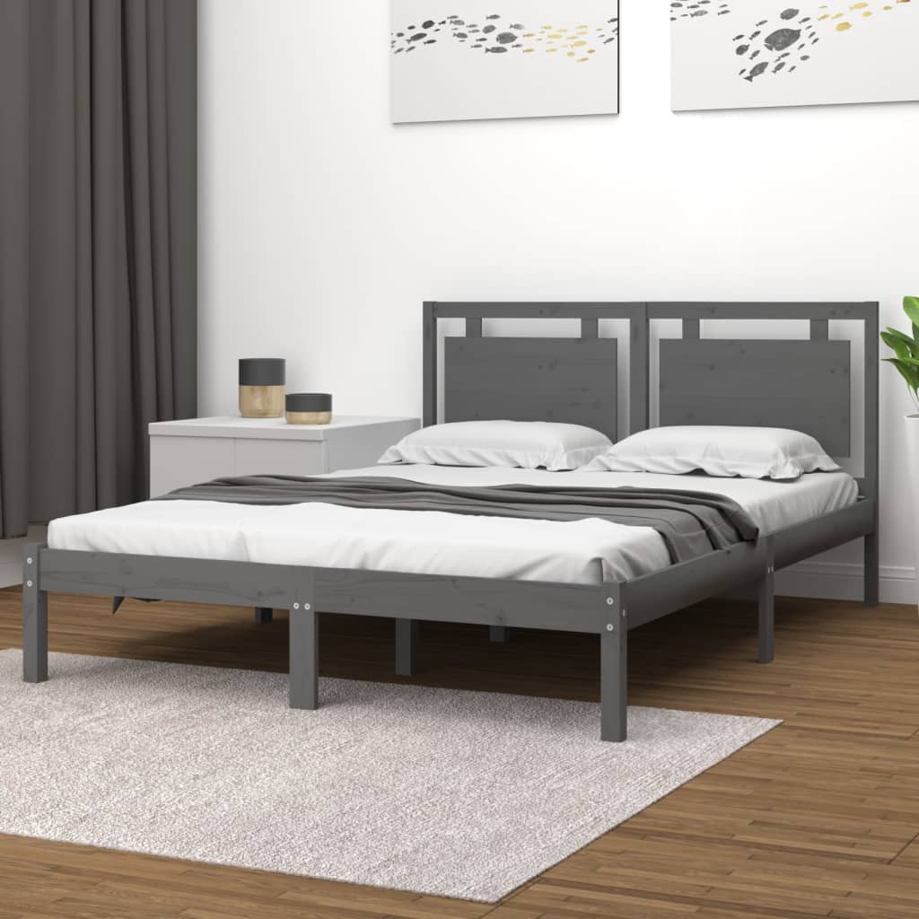 sengeramme 200x200 cm massivt træ grå