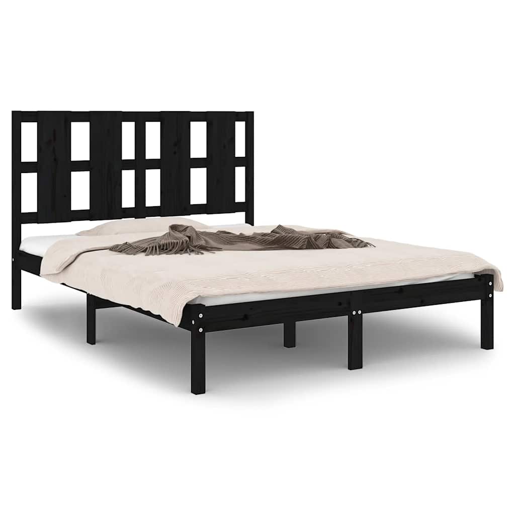 sengeramme 140x190 cm massivt fyrretræ sort
