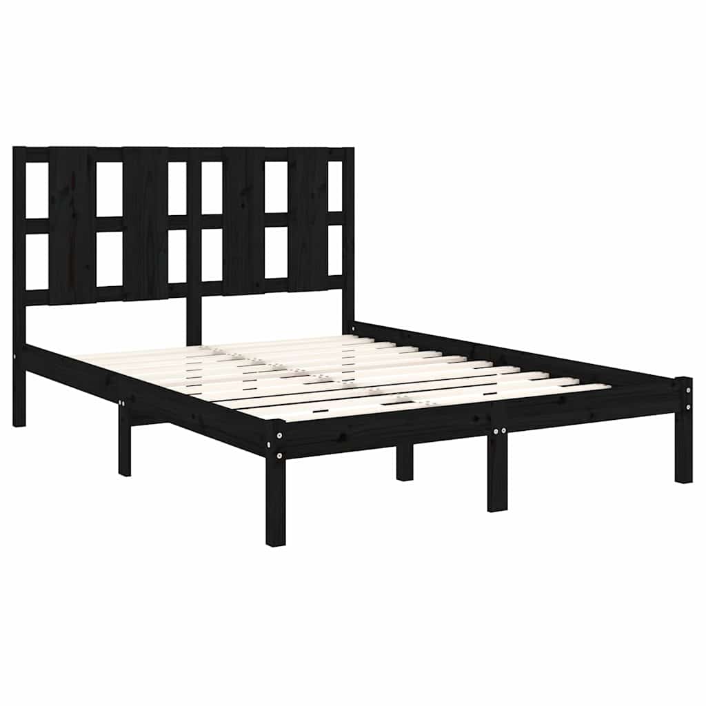 sengeramme 140x190 cm massivt fyrretræ sort