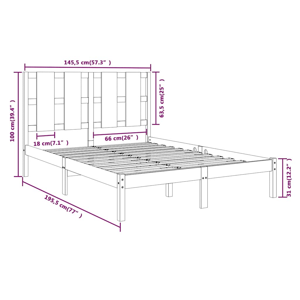 sengeramme 140x190 cm massivt fyrretræ sort