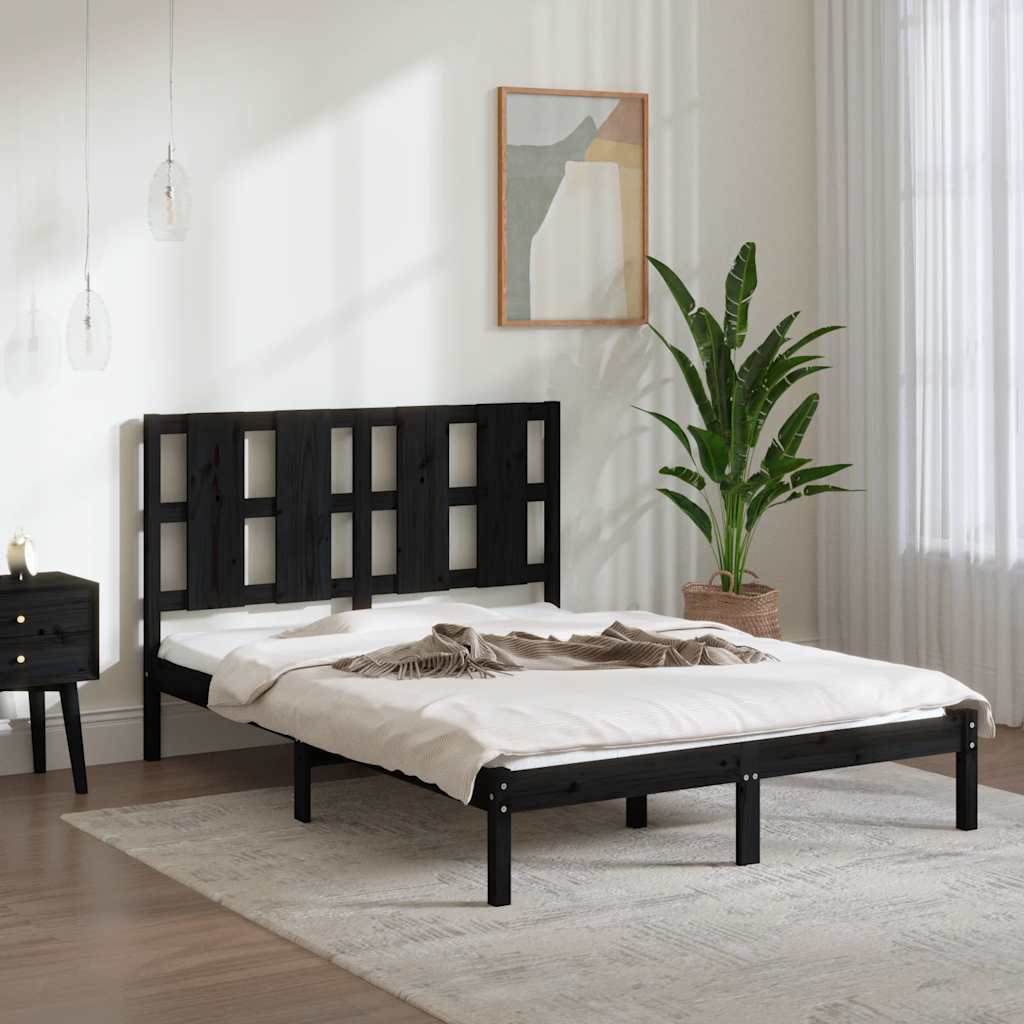 sengeramme 140x190 cm massivt fyrretræ sort
