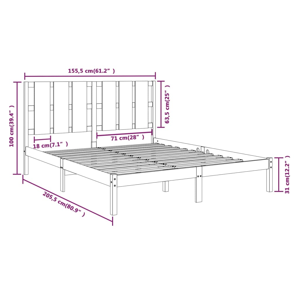 sengeramme 150x200 cm King Size massivt træ sort